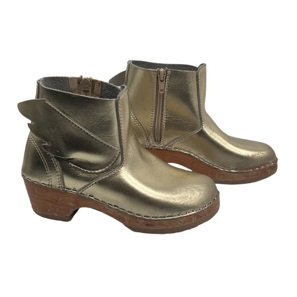 Maguba Gold Swedish Clog Wing Side Zip Boots Size 33 Kids - Picture 1 of 10